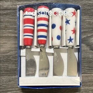 Vintage Tag Spreaders Patriotic Red White Blue Stripes Polka Dots Stars USA